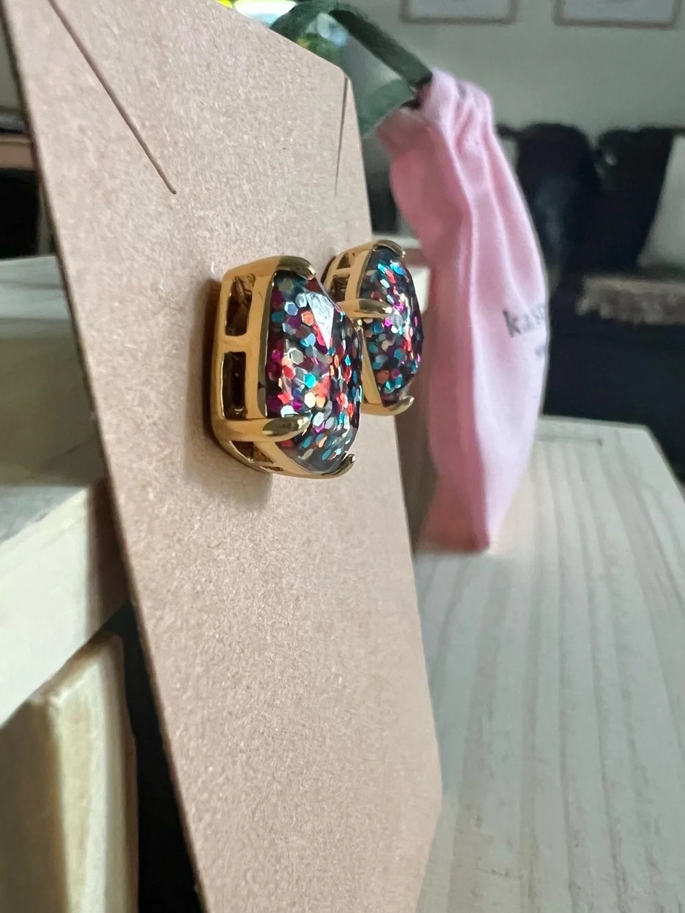 kate spade Multicolor Glitter Square Stud Earrings♠️